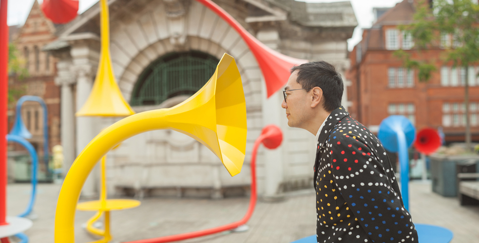Sonic Bloom, installed near London, England’s Oxford Street, last August and Yuri Suzuki. © AlbertoBalazs