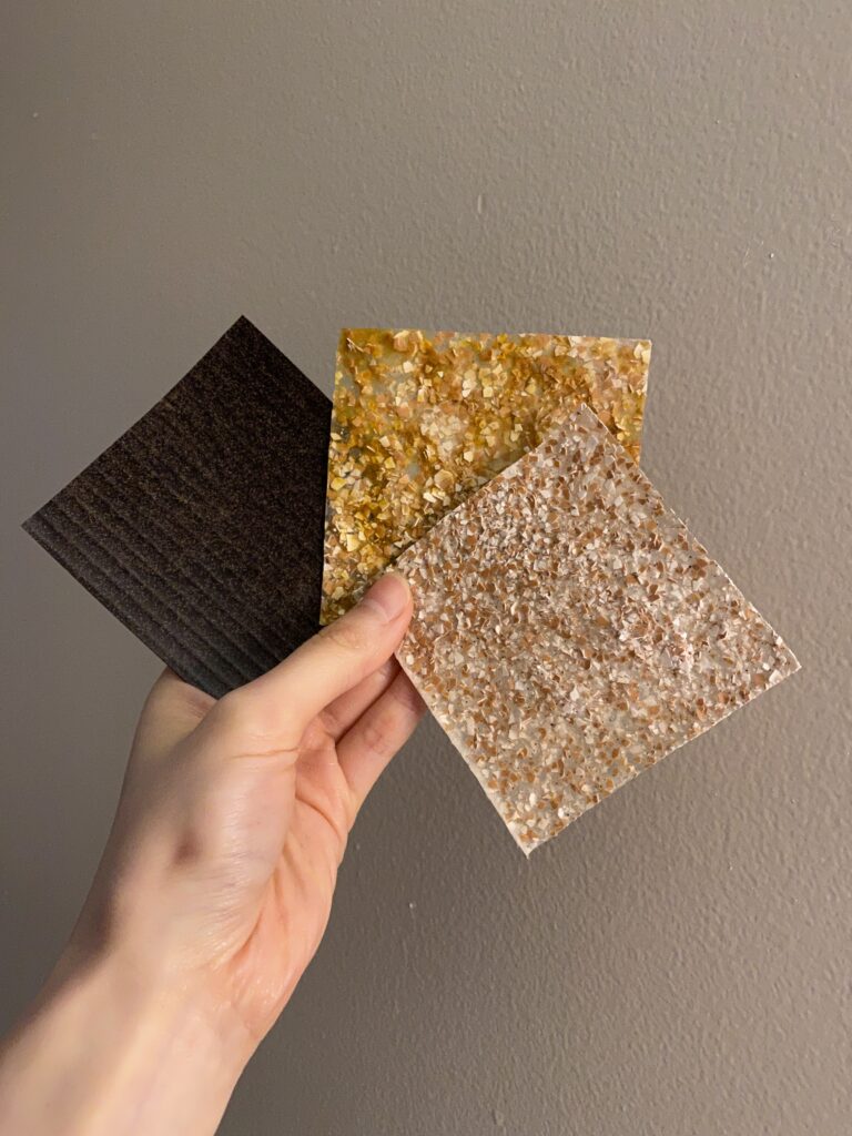 Photo of fiber specimens Samples of biomaterials made from coffee grounds and eggshells. © Yujin Hwang