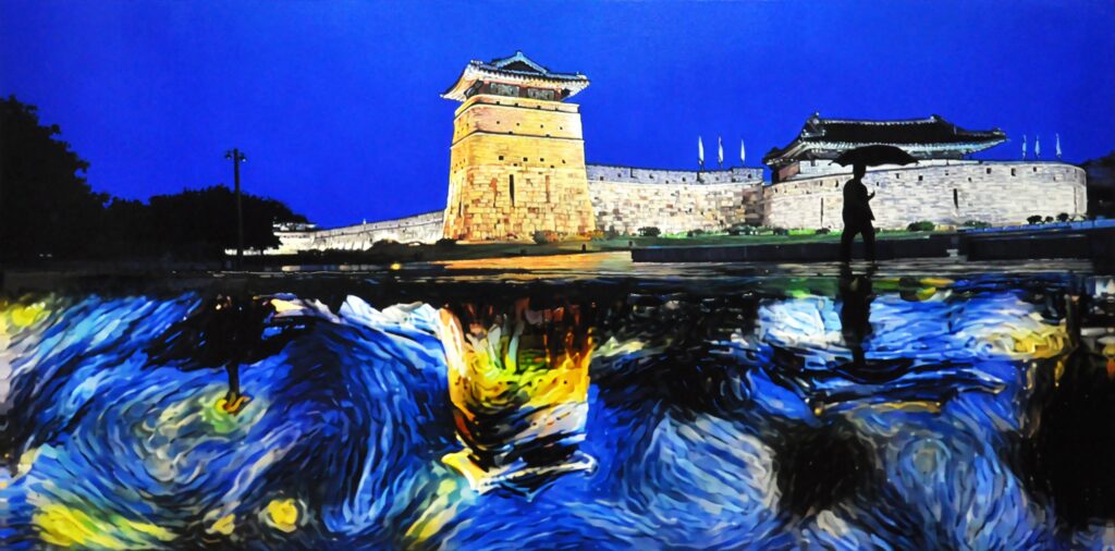 Commune with…Suwon Hwaseong 120×60 cm, Oil on Canvas & AI Art (Archival Pigment Print on Canvas), 2020