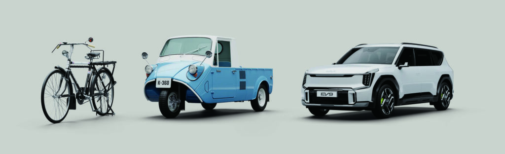 Kia’s mobility heritage, from the 3000-ri-ho unveiled in 1952 to the K-360 and EV9, shows how its history of movement, which began with bicycles, has expanded into automobiles and the era of electrification. ©Kia Worldwide
